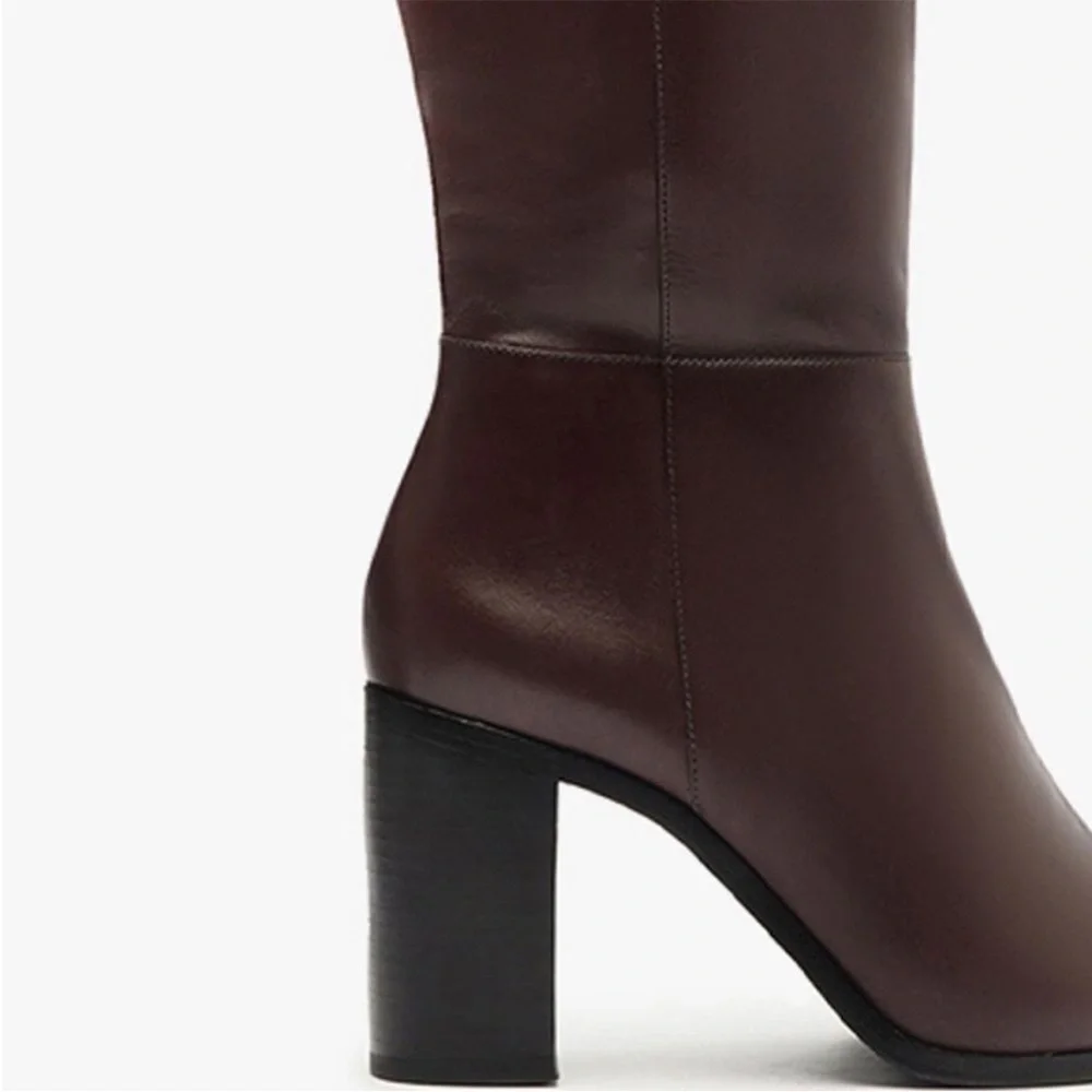 SCHUTZ MIKKI UP BLOCK BOOT Brown Maroon Leather Knee-high Sz 5